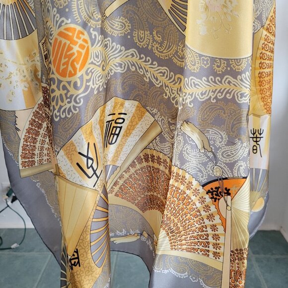 Vintage Huali 100% Silk Asian Fan Design Ladies Scarf - Picture 7 of 15